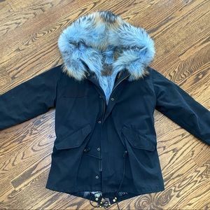Twill Navy Parka with fur interior size Small